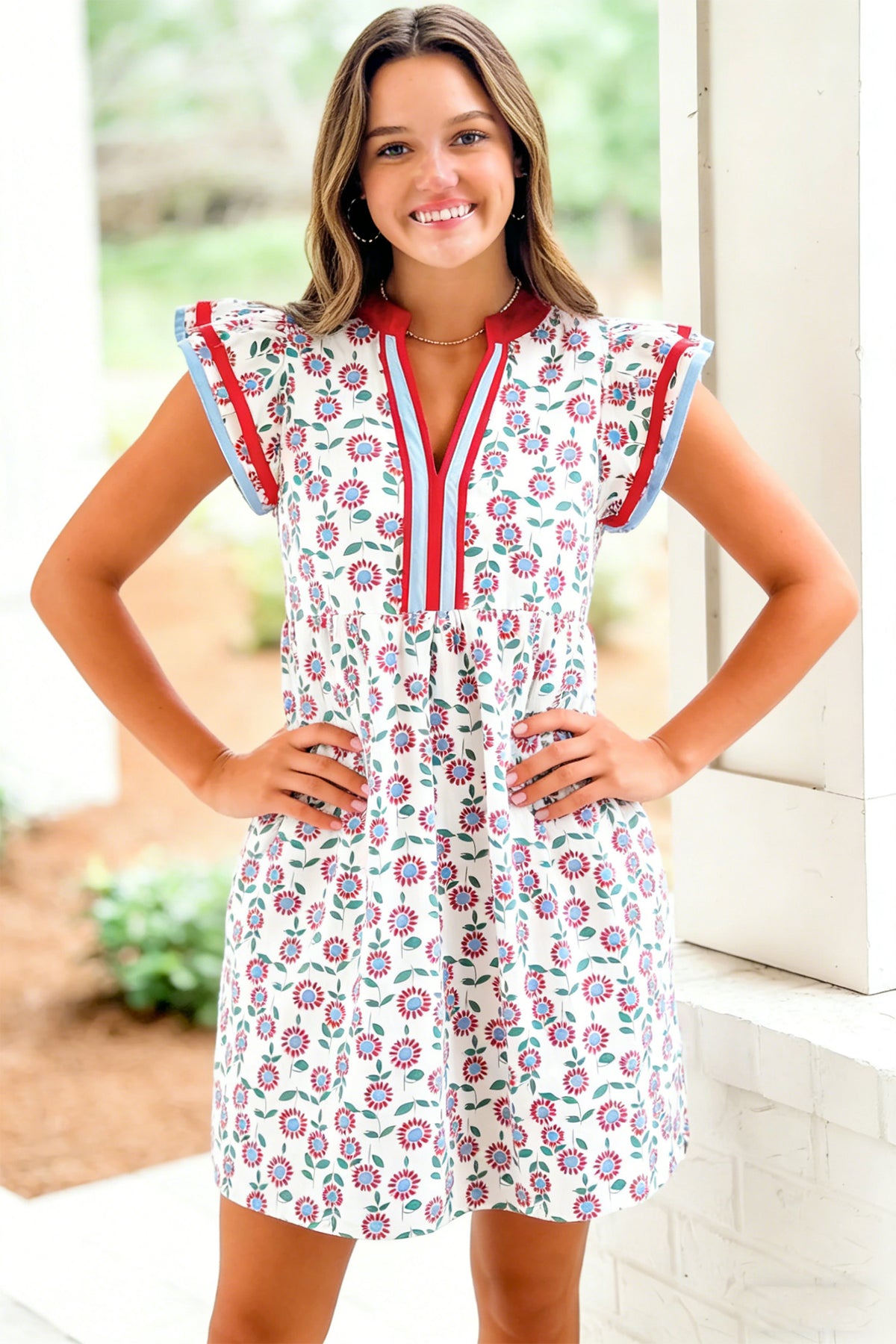 Flutter Sleeve Mini Floral Dress
