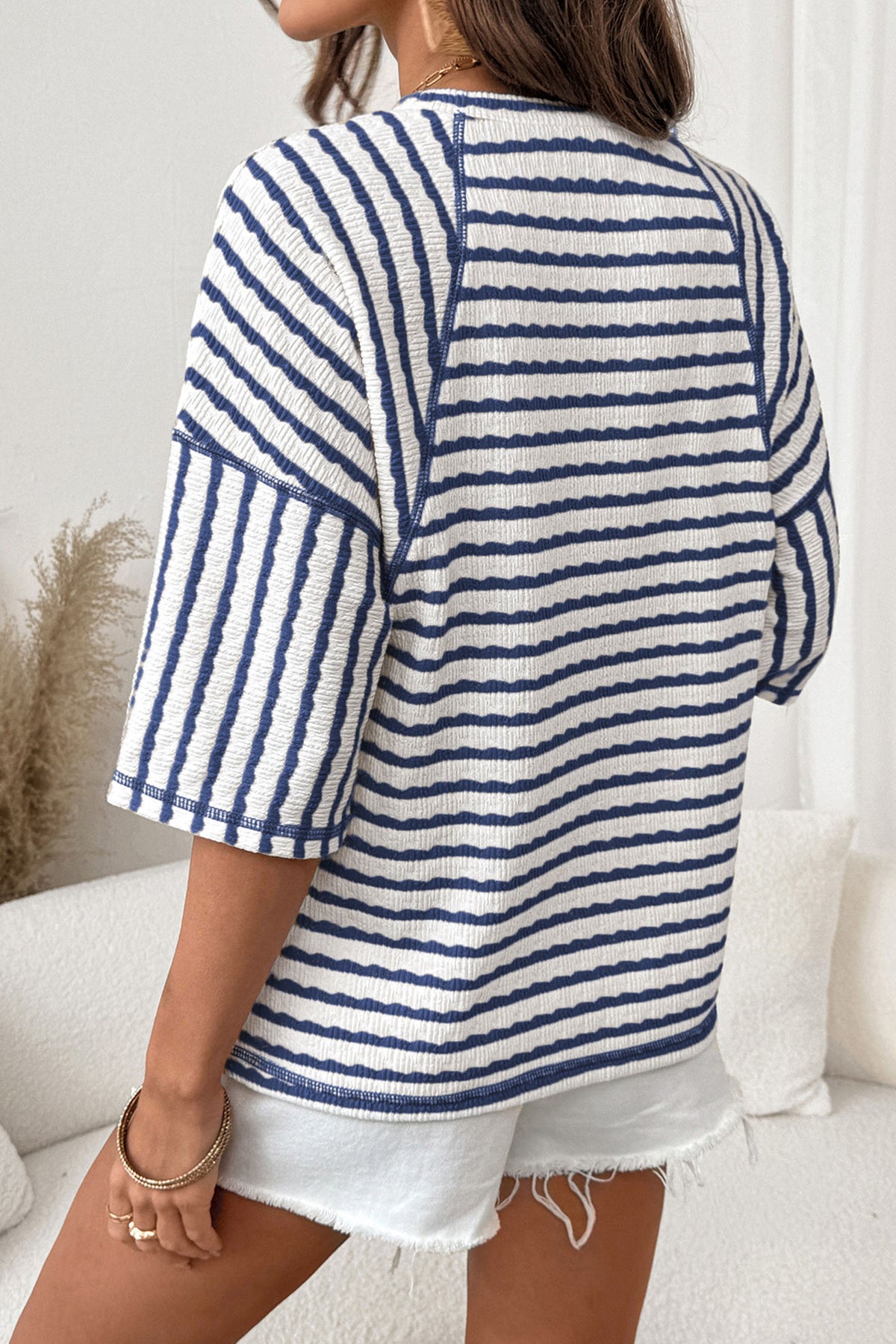 Stripe Textured Knit Split Tee