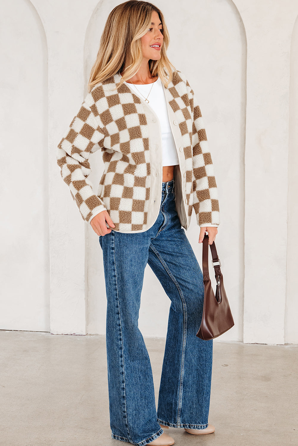 Checkered Sherpa Buttoned Front Jackets