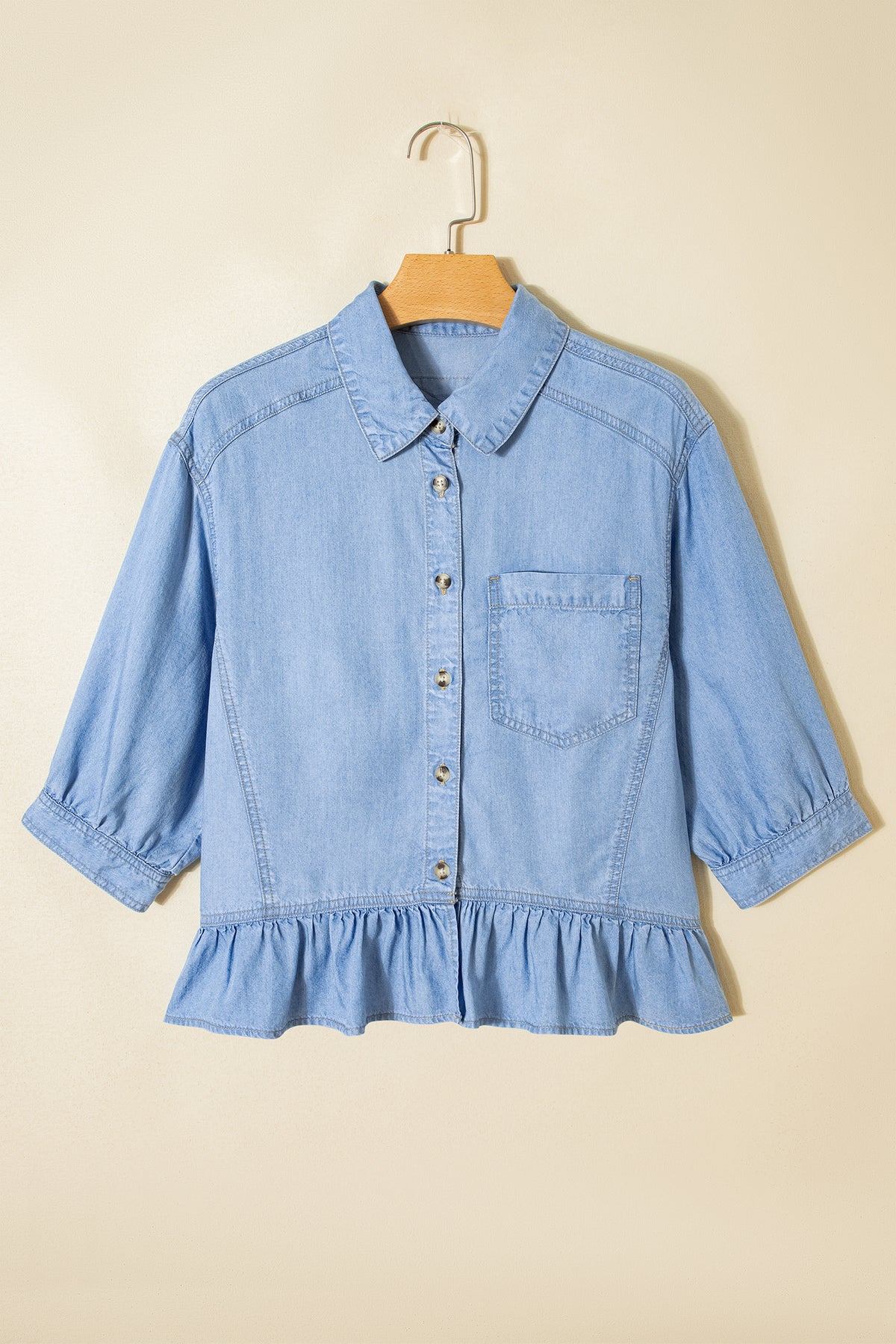 Button Down Ruffled High Blouse