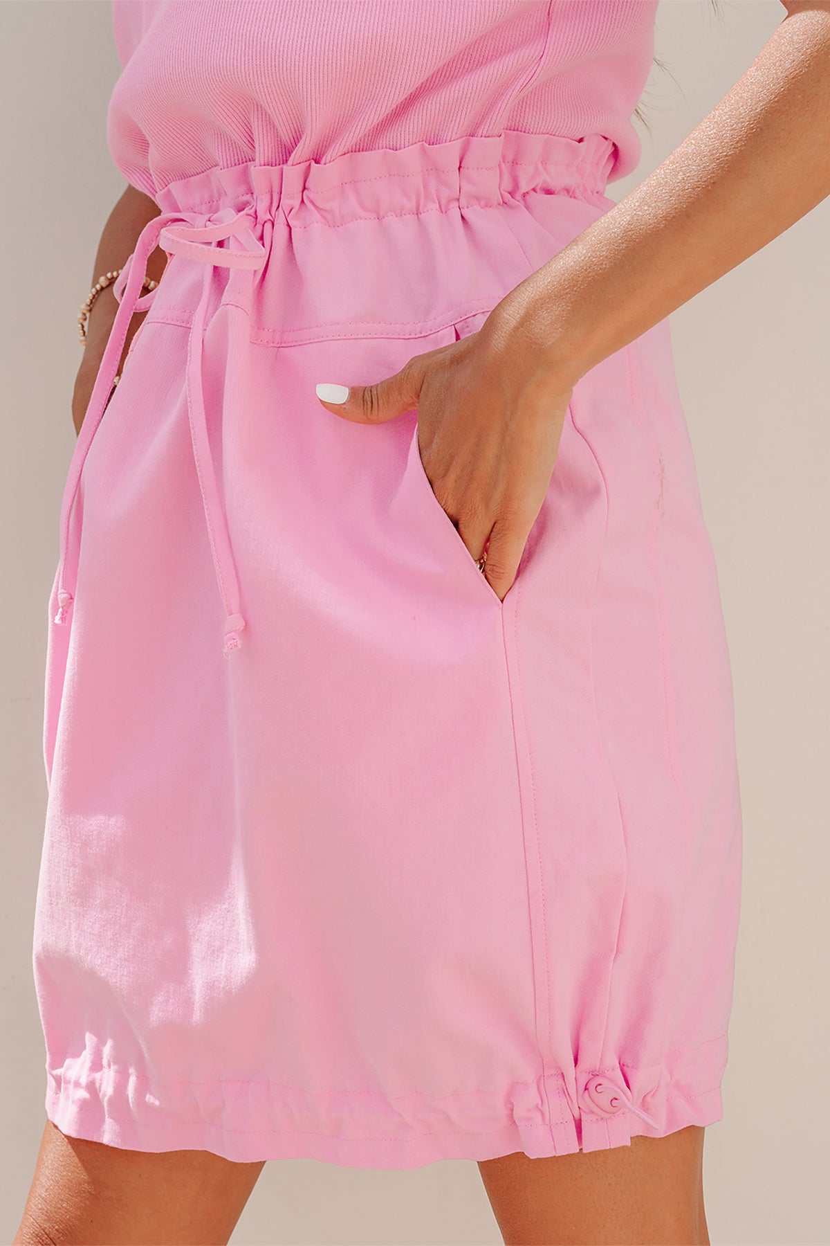 Short Sleeve Drawstring Mini Dress