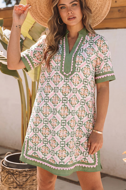 Boho Geometric Mini Floral Dress