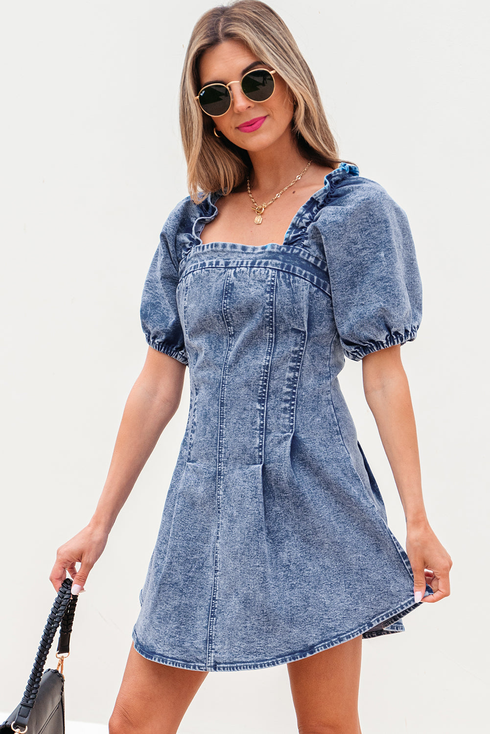 Puff Sleeve Denim Mini Dress