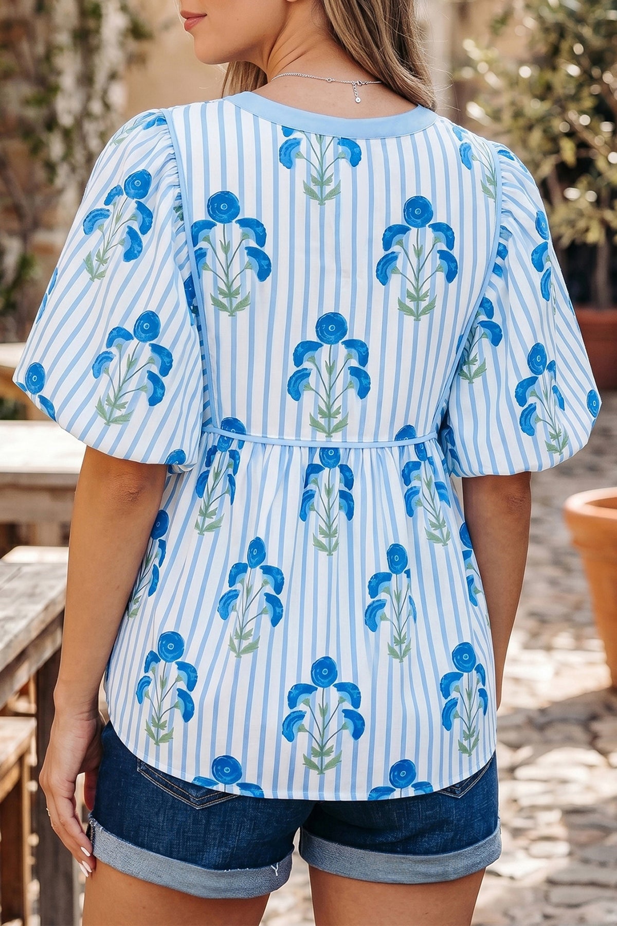 Floral Tie Puff Sleeve Blouse