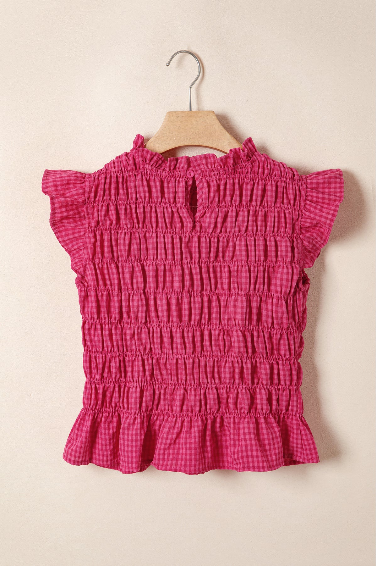Plaid Shirred Ruffle Tank Top