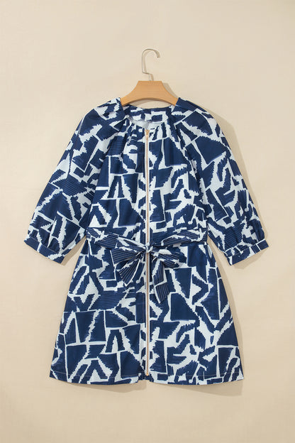 Abstract Geometric Zip Mini Dress