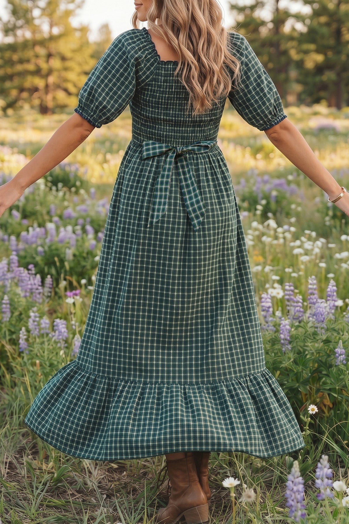 Shirred Ruffle Hem Maxi Dress