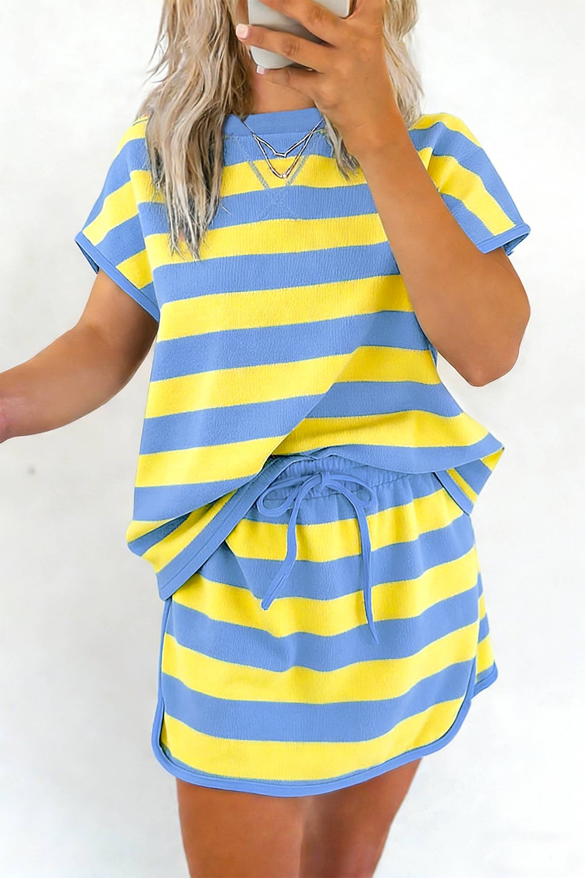 Stripe Dolman Drawstring Two-Piece Set
