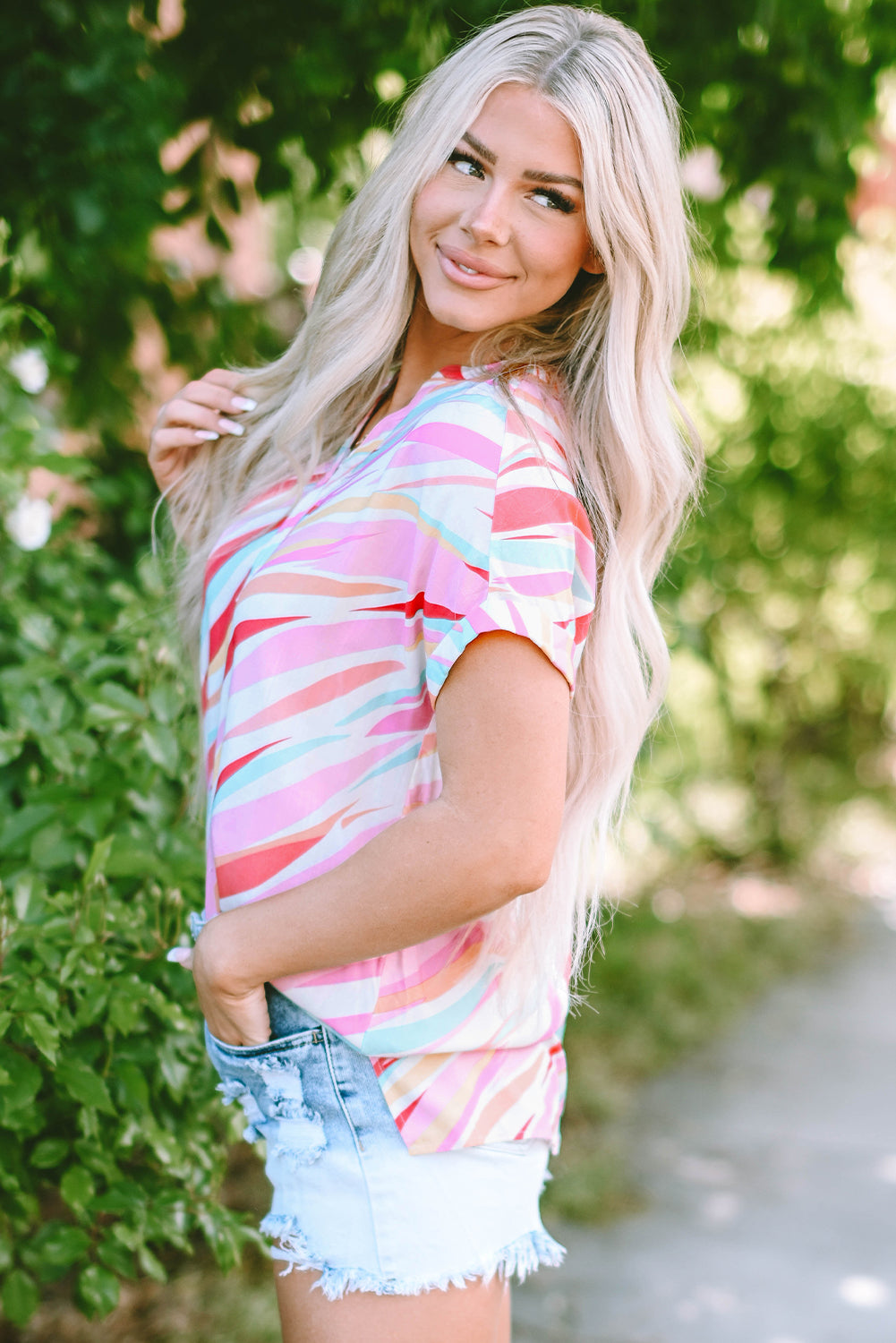 Abstract High Short Sleeve Blouse
