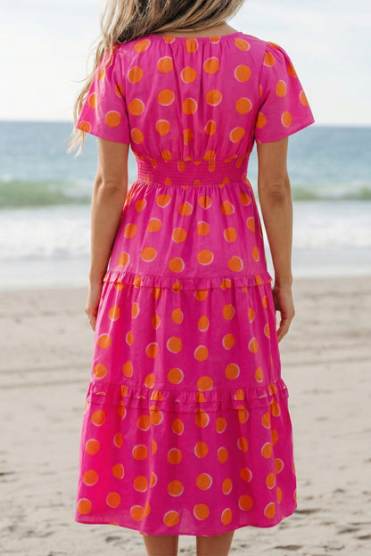 Polka Dot Shirred Midi Dress