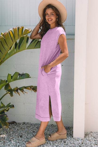 Clearly Aqua Mineral Wash Pocketed T-shirt Long Dress