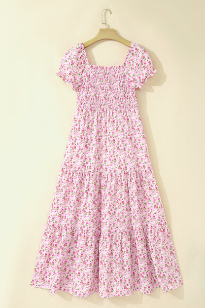 Floral Short Shirred Maxi Dress