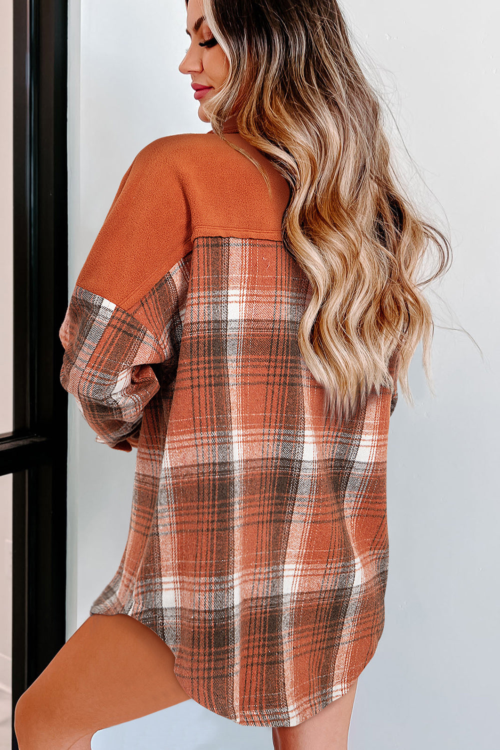 Colorblock Pattern Buttoned Plaid Shackets