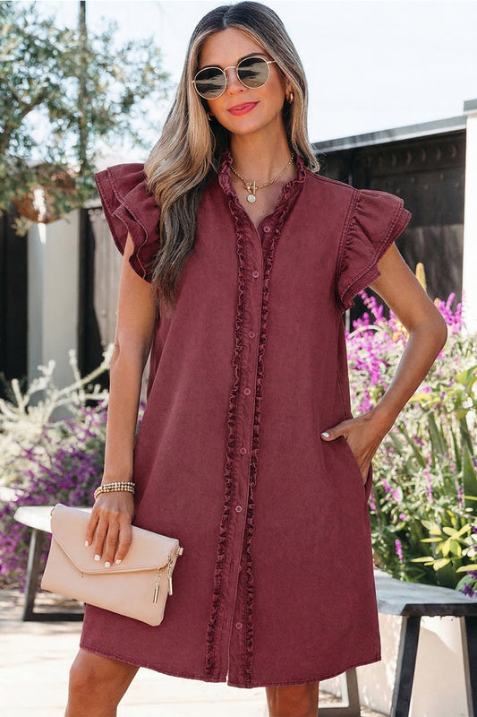 Sandalwood Ruffle Denim Mini Dress