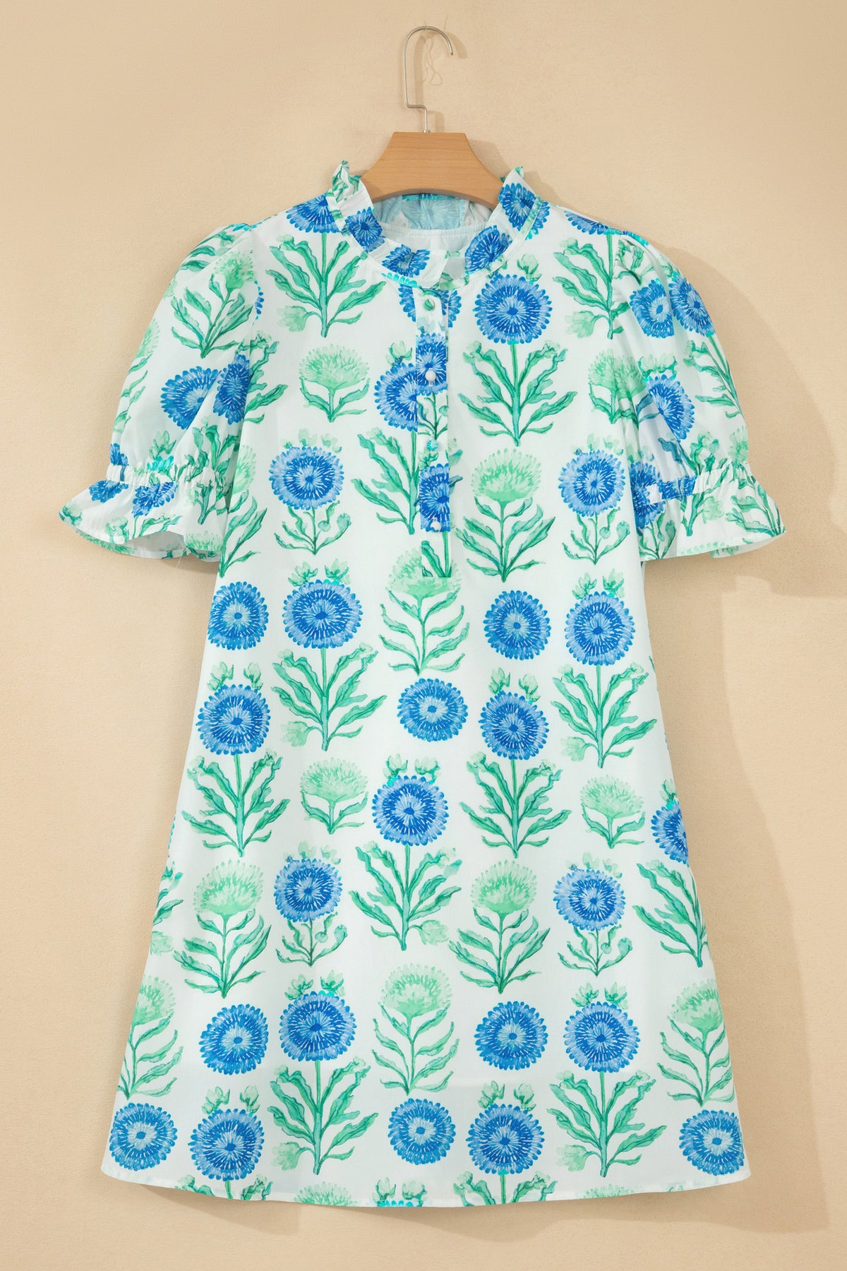 Button Short Sleeve Floral Dress