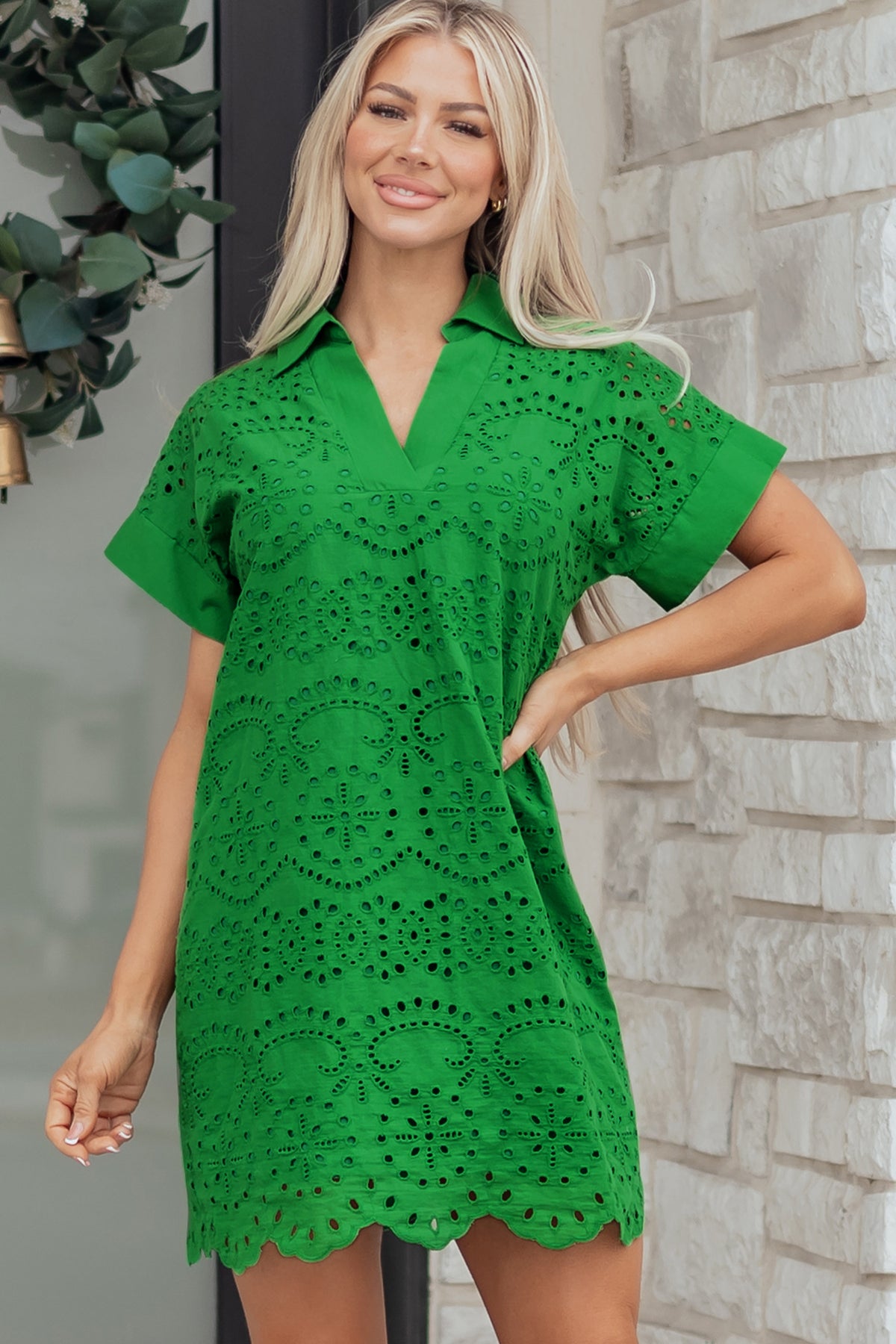 Color Eyelet Embroidered Mini Dress