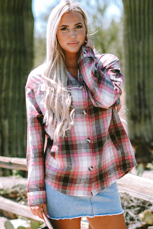 Flap Button Up Plaid Shackets