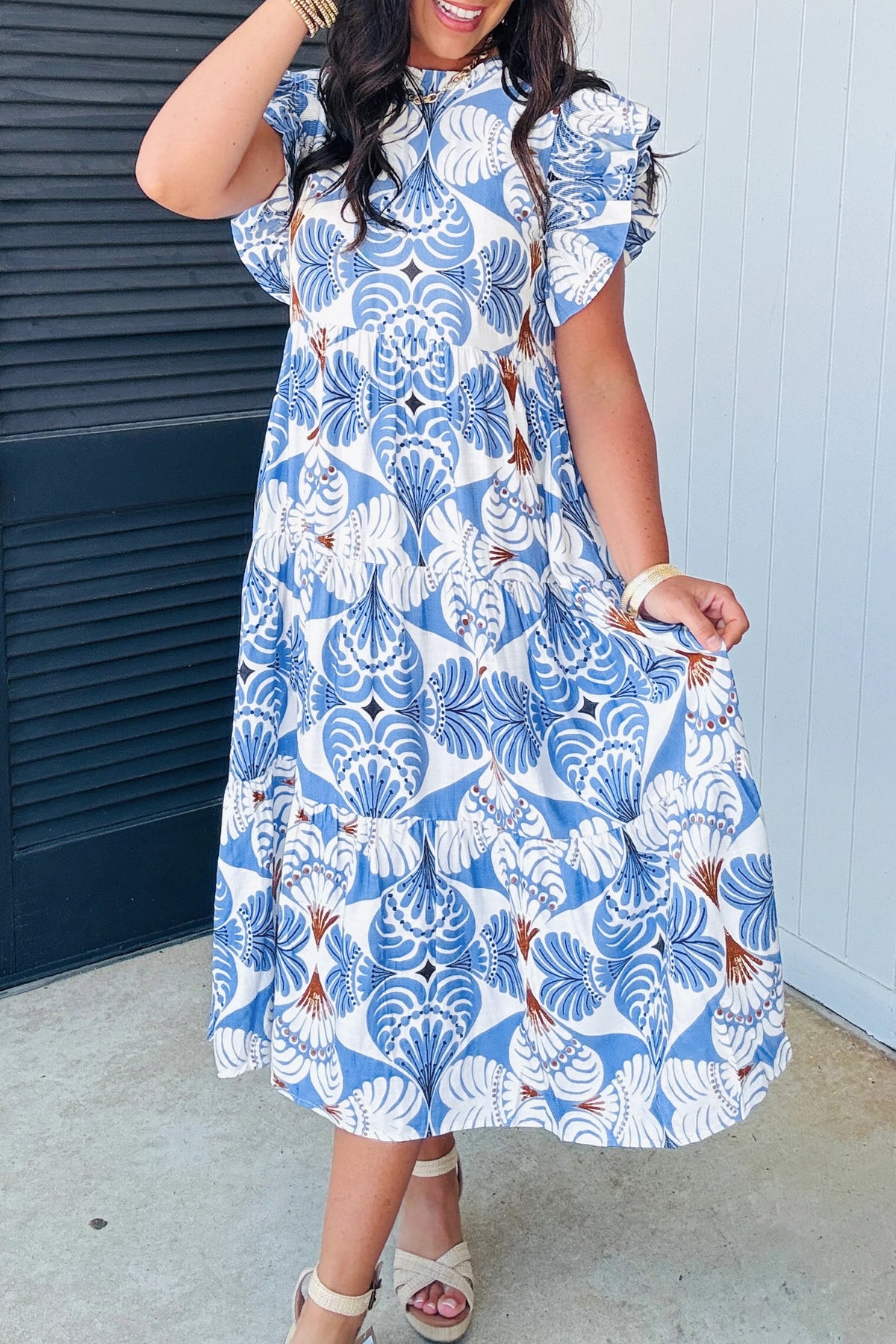 Tropical Flutter Sleeve Maxi Dress