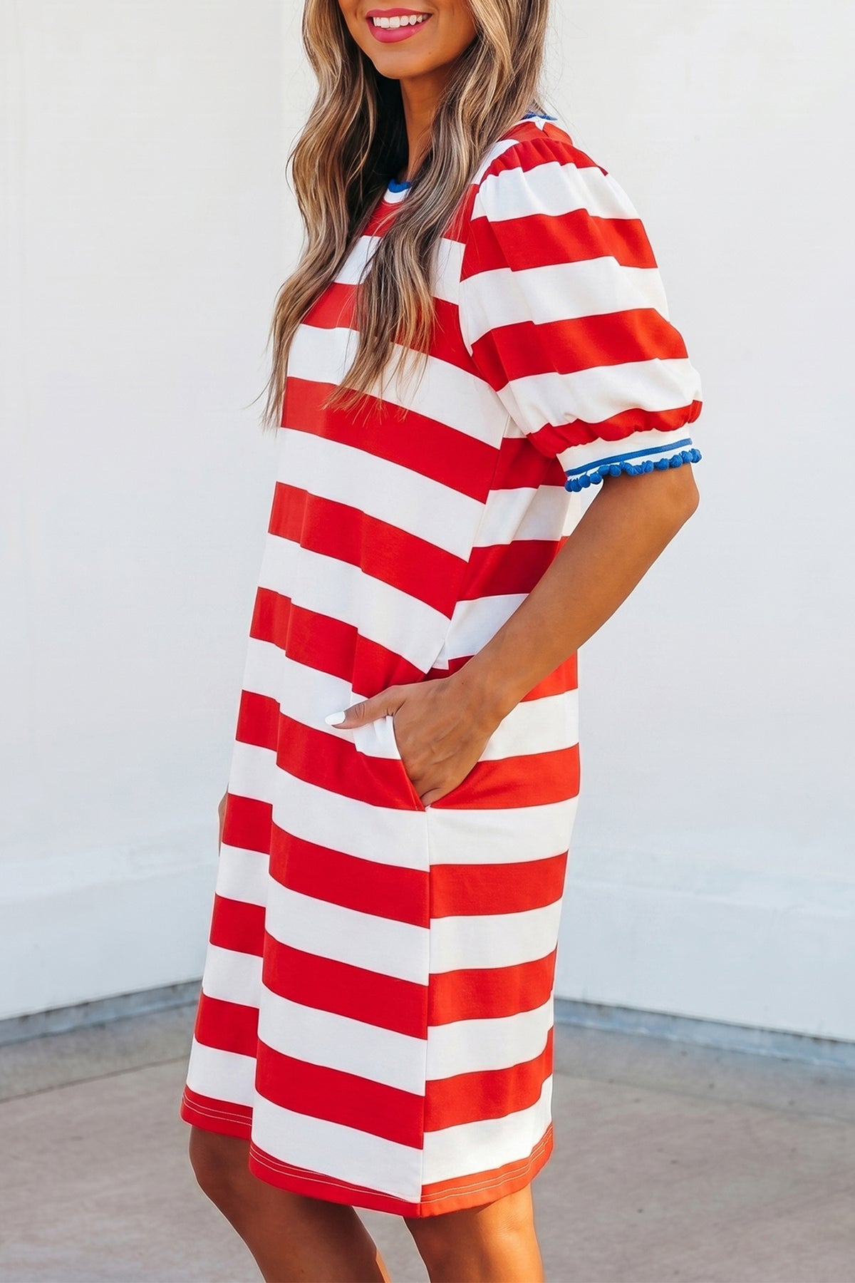 Stripe Puff Sleeve Mini Dress
