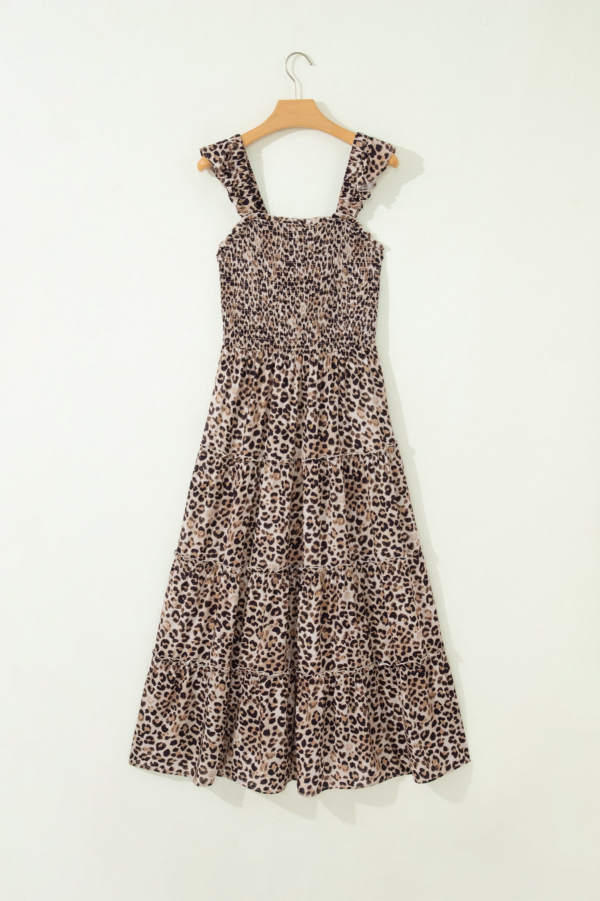 Ruffled Smocked Leopard Maxi Dress