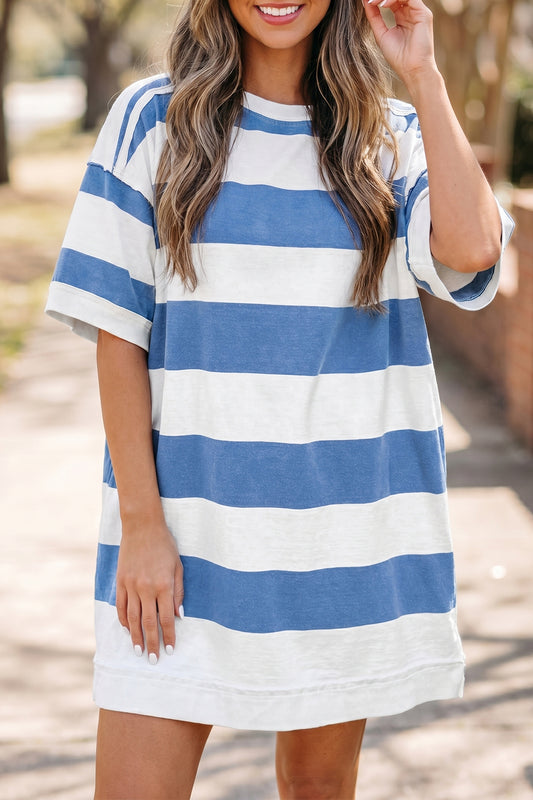 Stripe Raw T Shirt Dresses