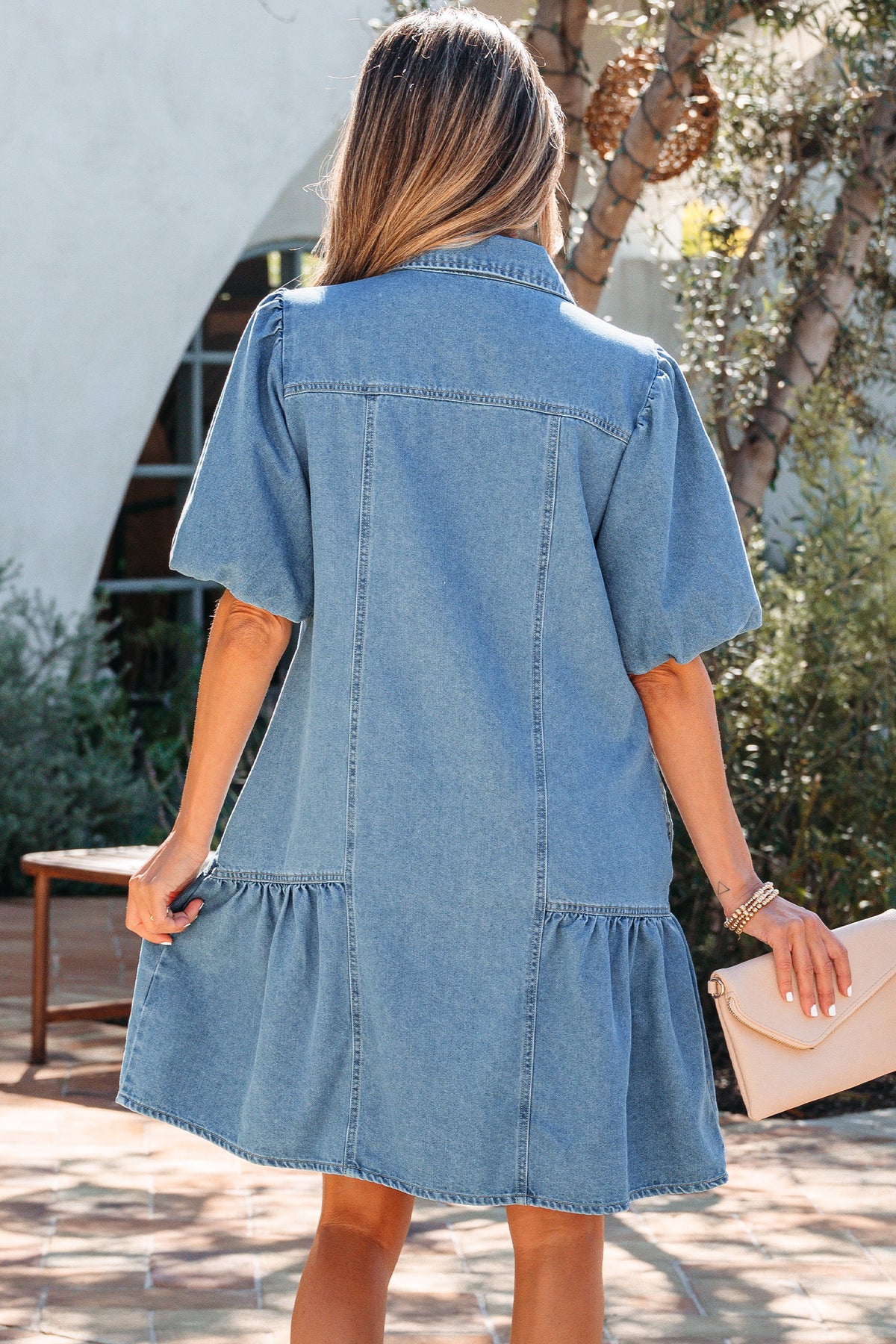 Ruffle Hem Denim Mini Dress