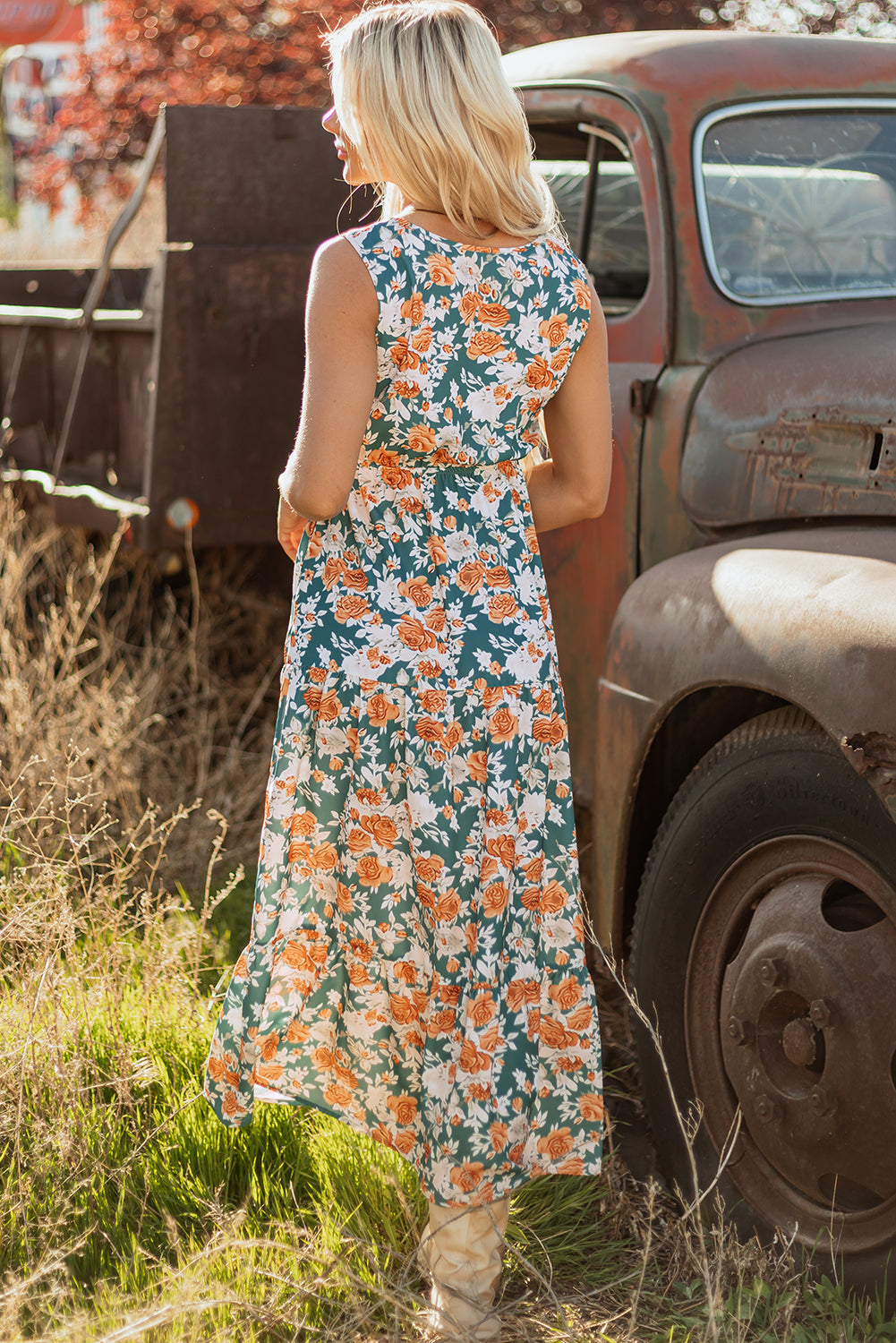 Floral V-neck Sleeveless Maxi Dress