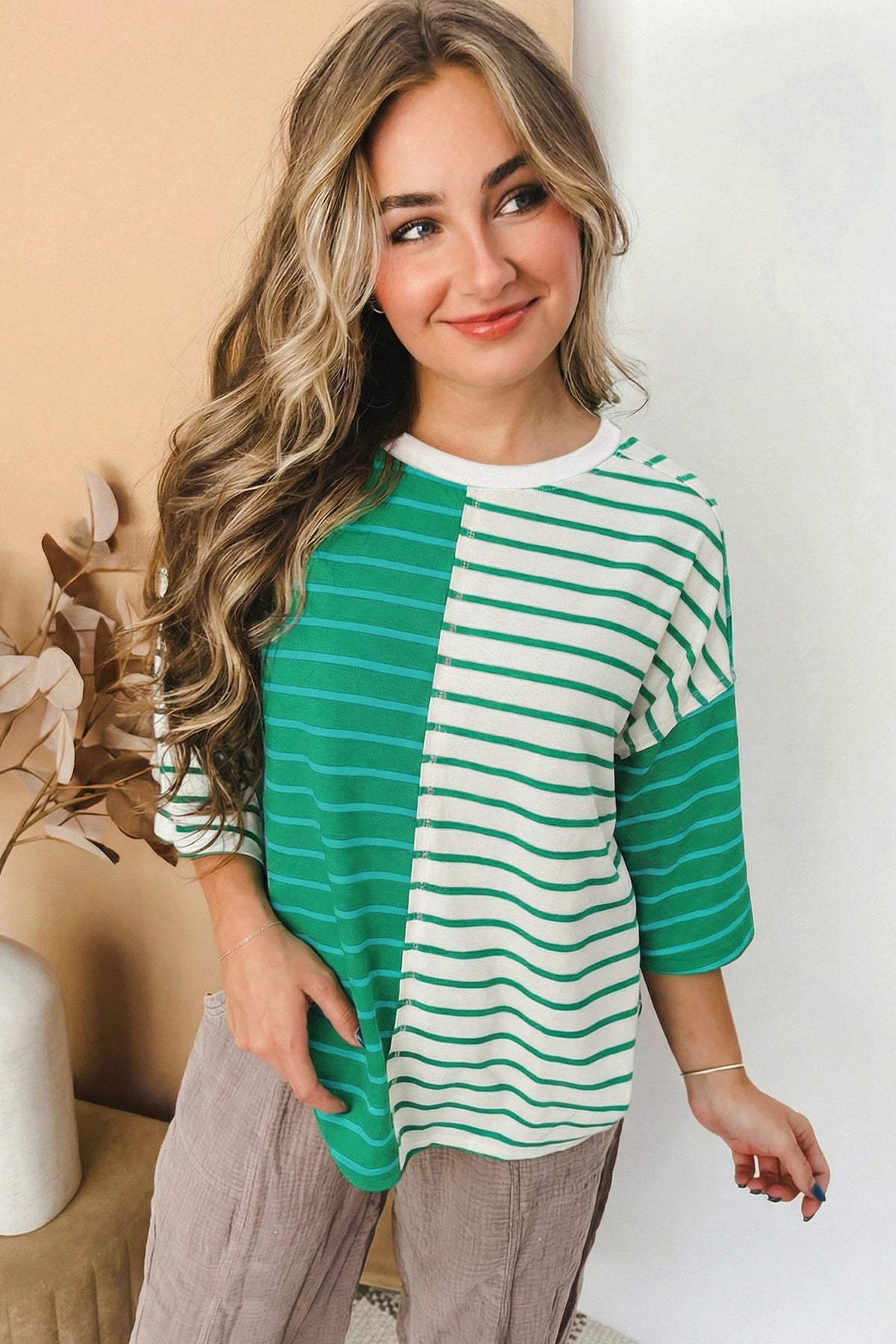 Stripe Colorblock Sleeve Shirt Tee