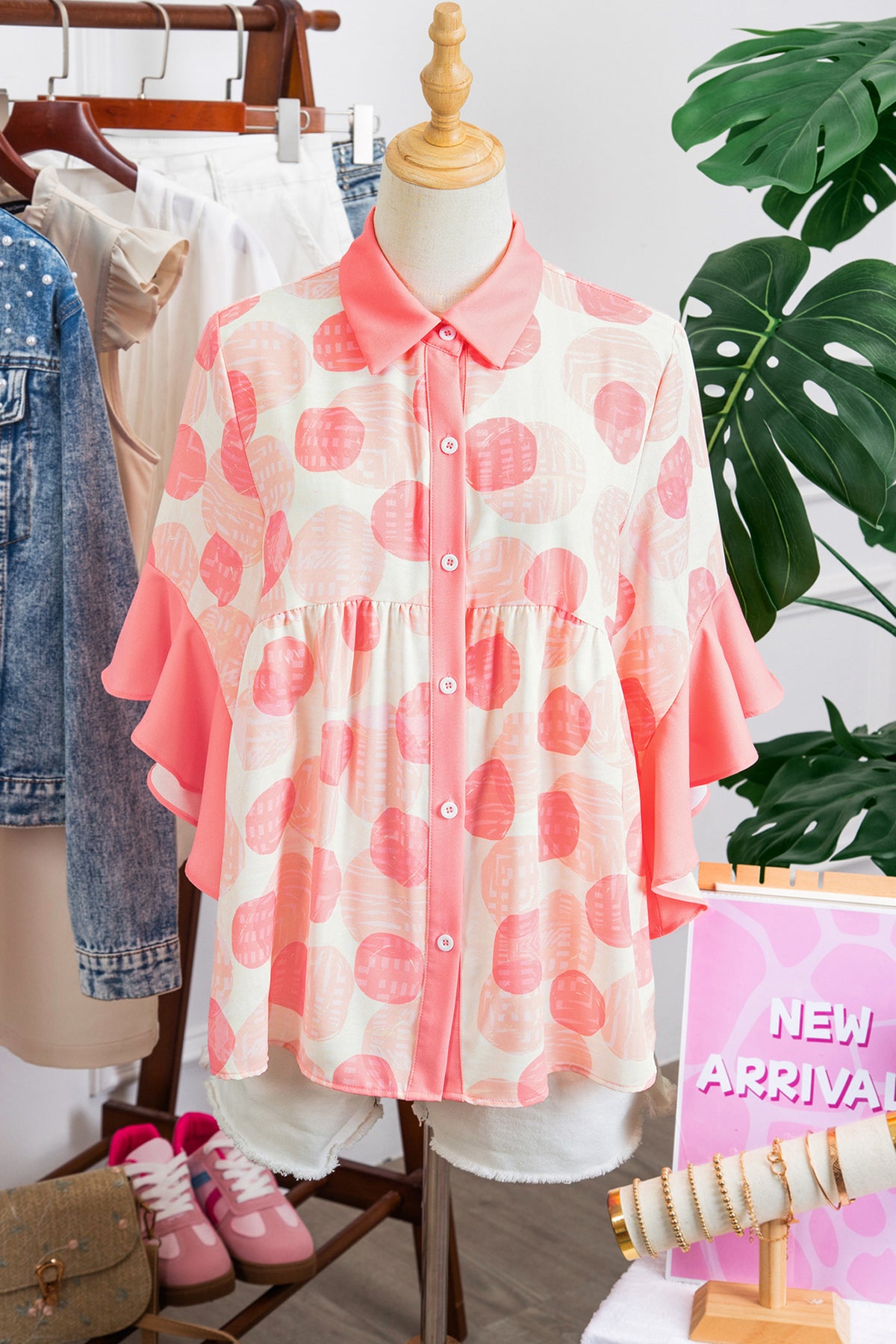 Polka Dot Ruffle Babydoll Blouse
