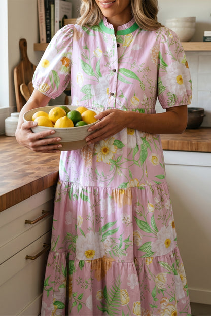Puff Sleeve Tiered Floral Dress
