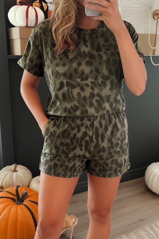 Leopard Crew Neck Short Set