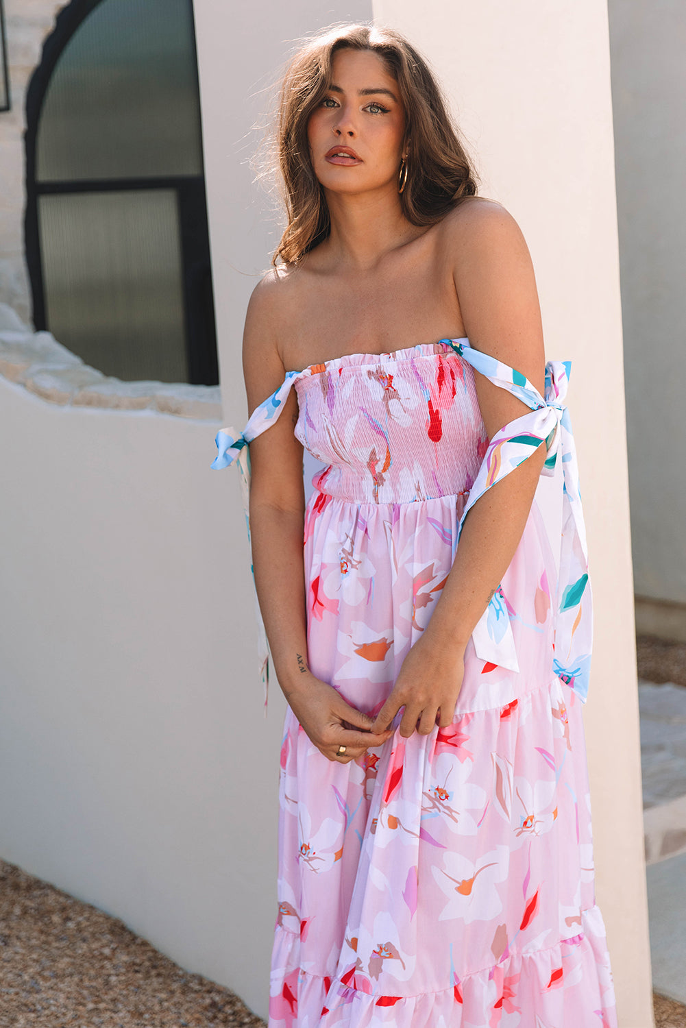 Knotted Smocked Maxi Floral Dress