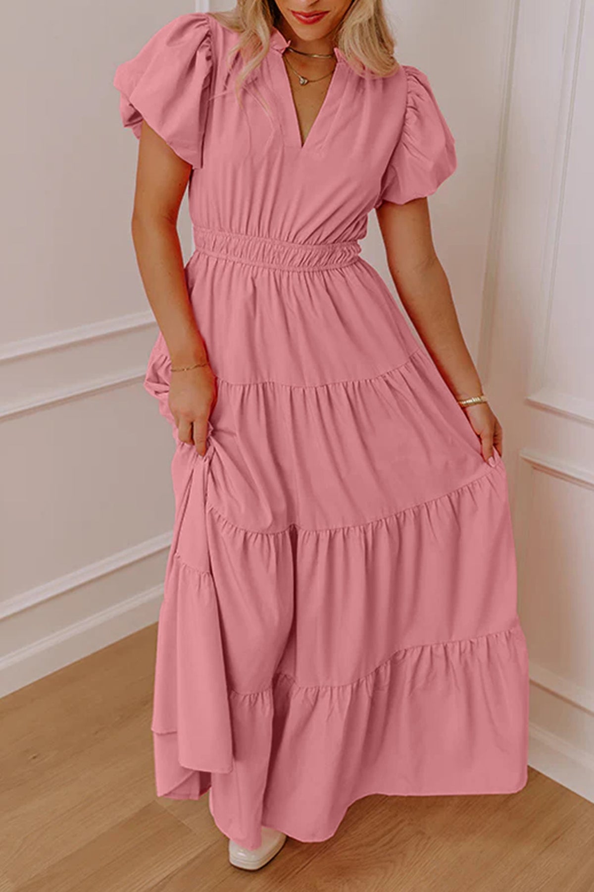 Puff Sleeve Tiered Maxi Dress