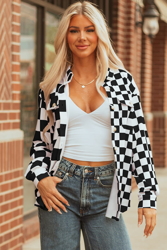 Checkerboard Button Front Plaid Shackets