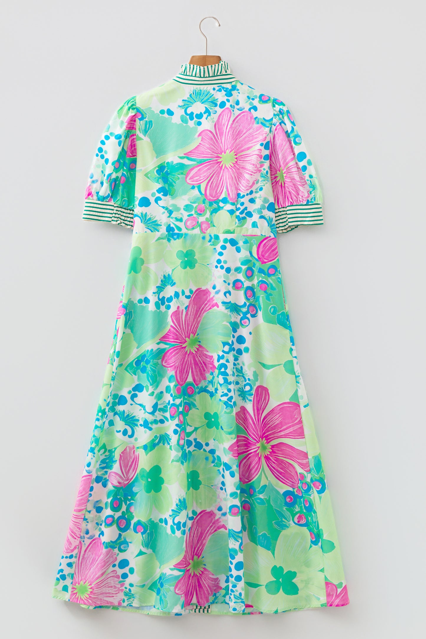 Striped Short Sleeve Floral Dress