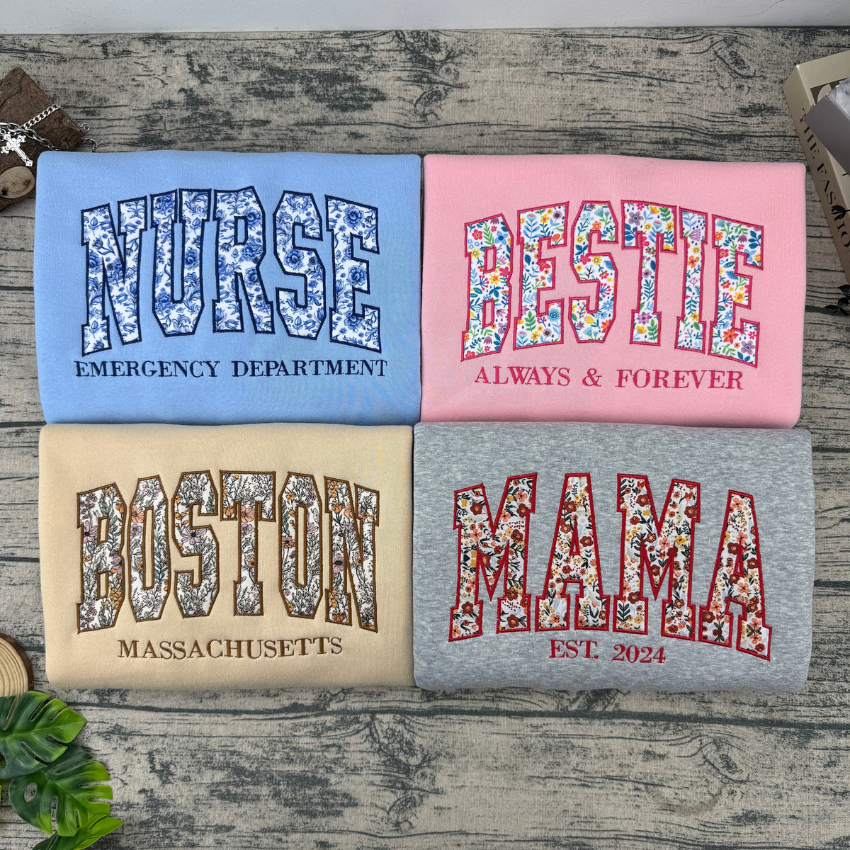 Floral Applique Custom Embroidered Hoodie