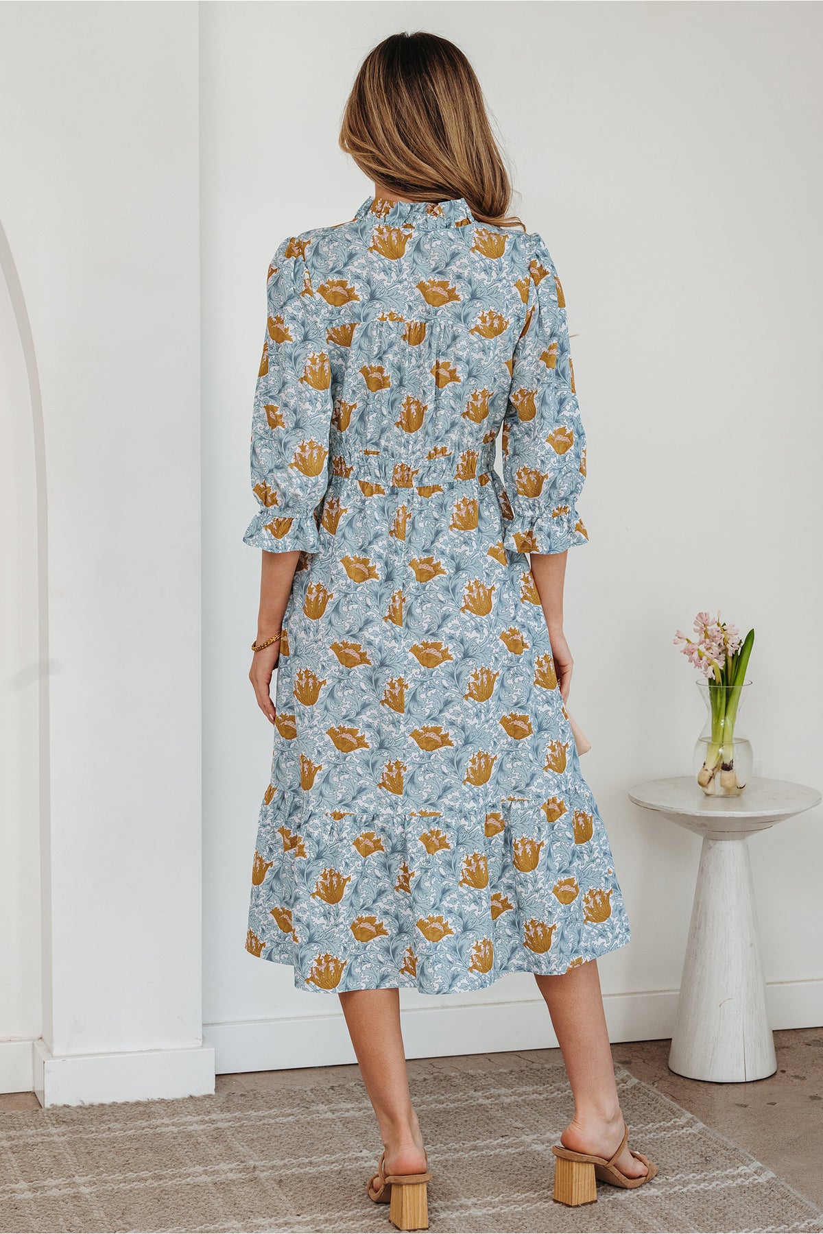 Printed Frilled V-neck Floral Dress