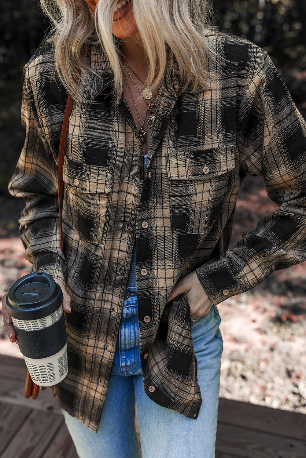 Retro Double Flap Plaid Shackets