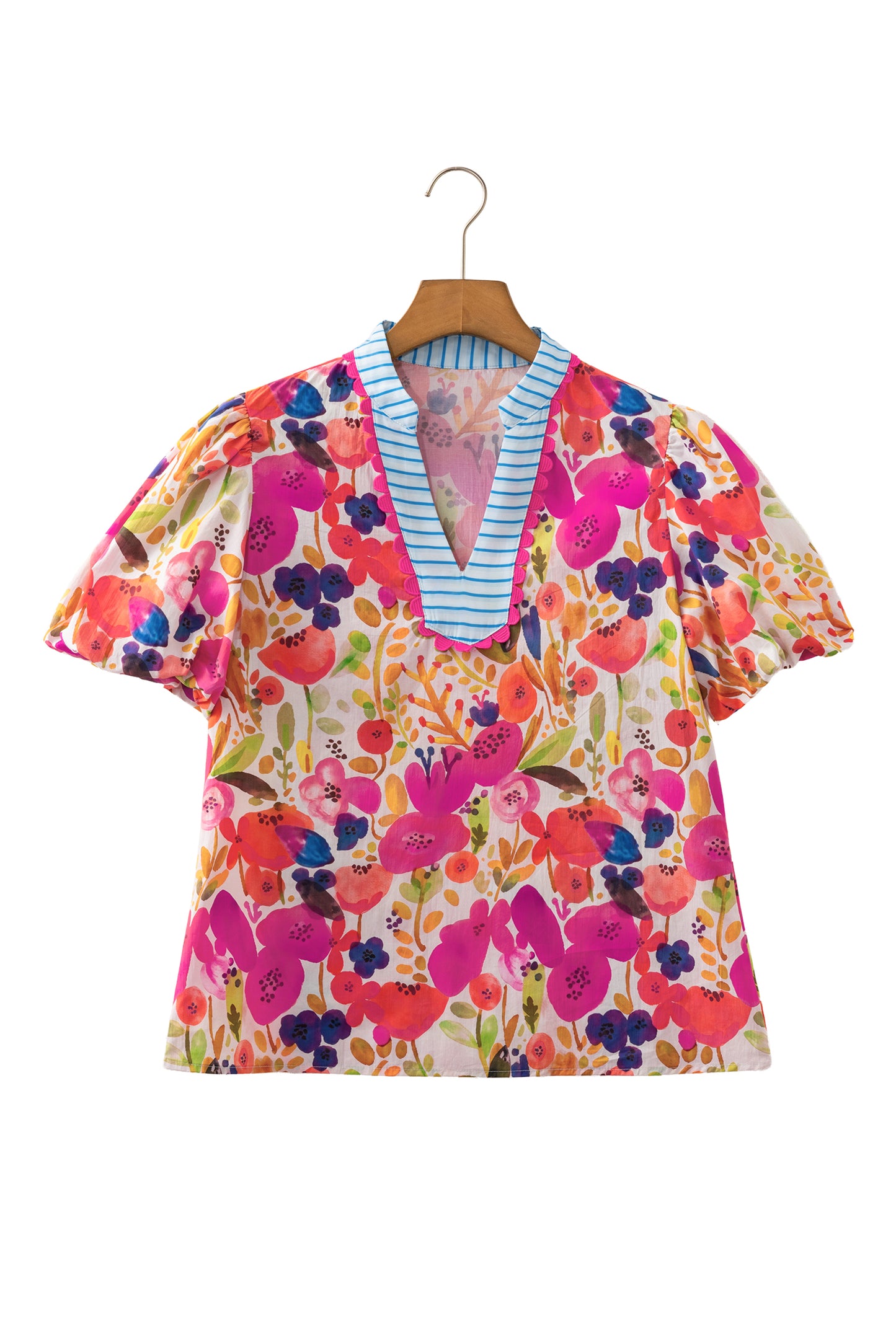 Floral V-neck Puff Sleeve Blouse
