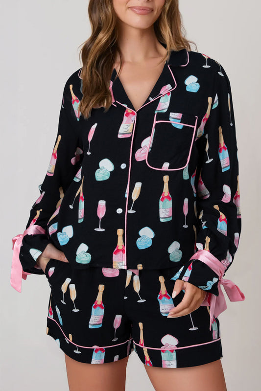 Color Bow Knot Pajama Set