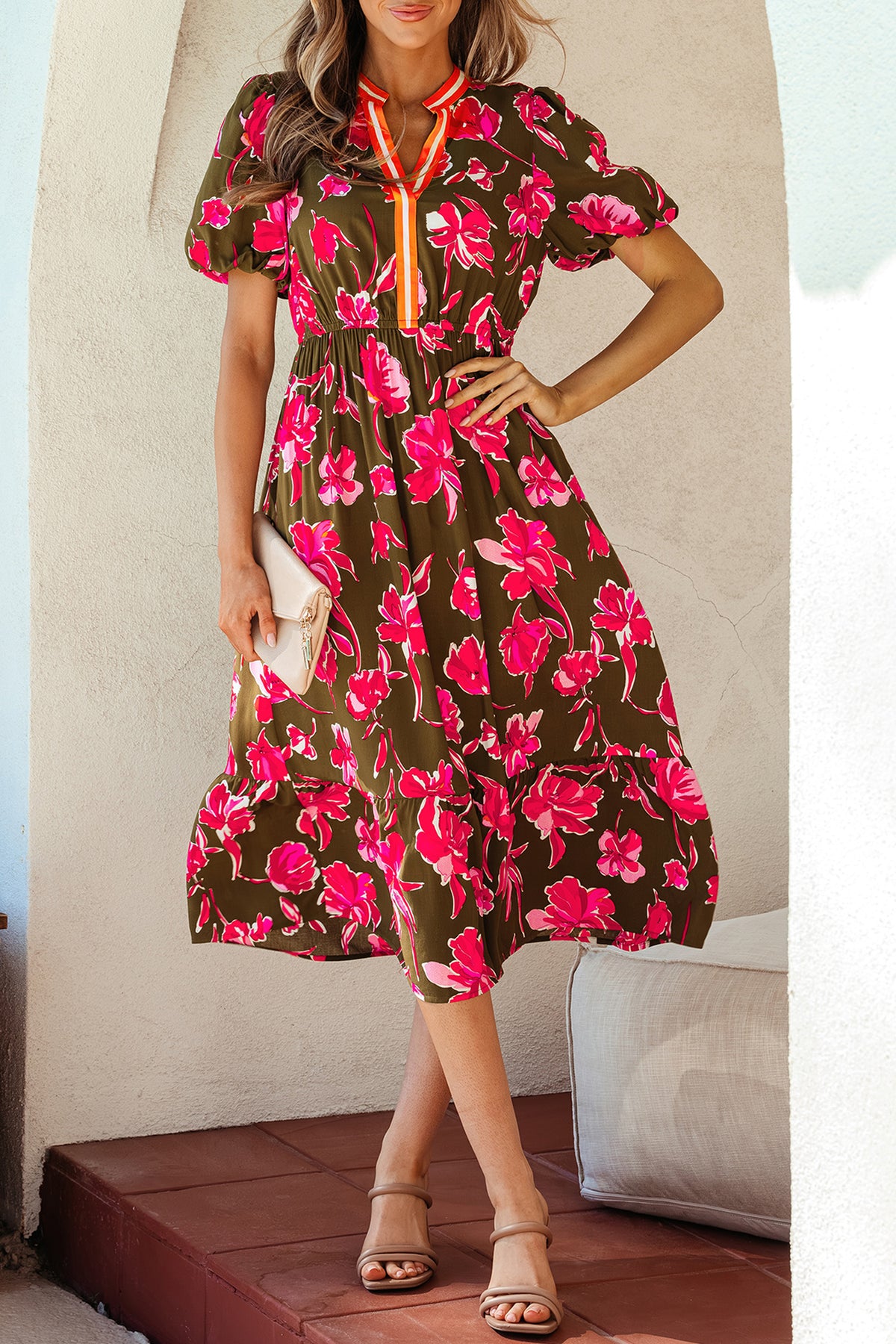 Floral Striped Short Maxi Dress