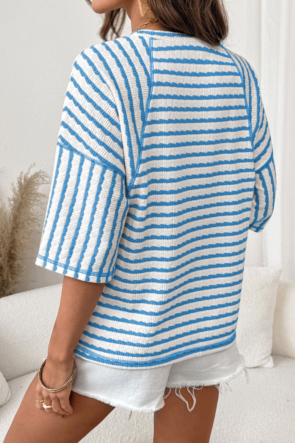 Stripe Textured Knit Split Tee