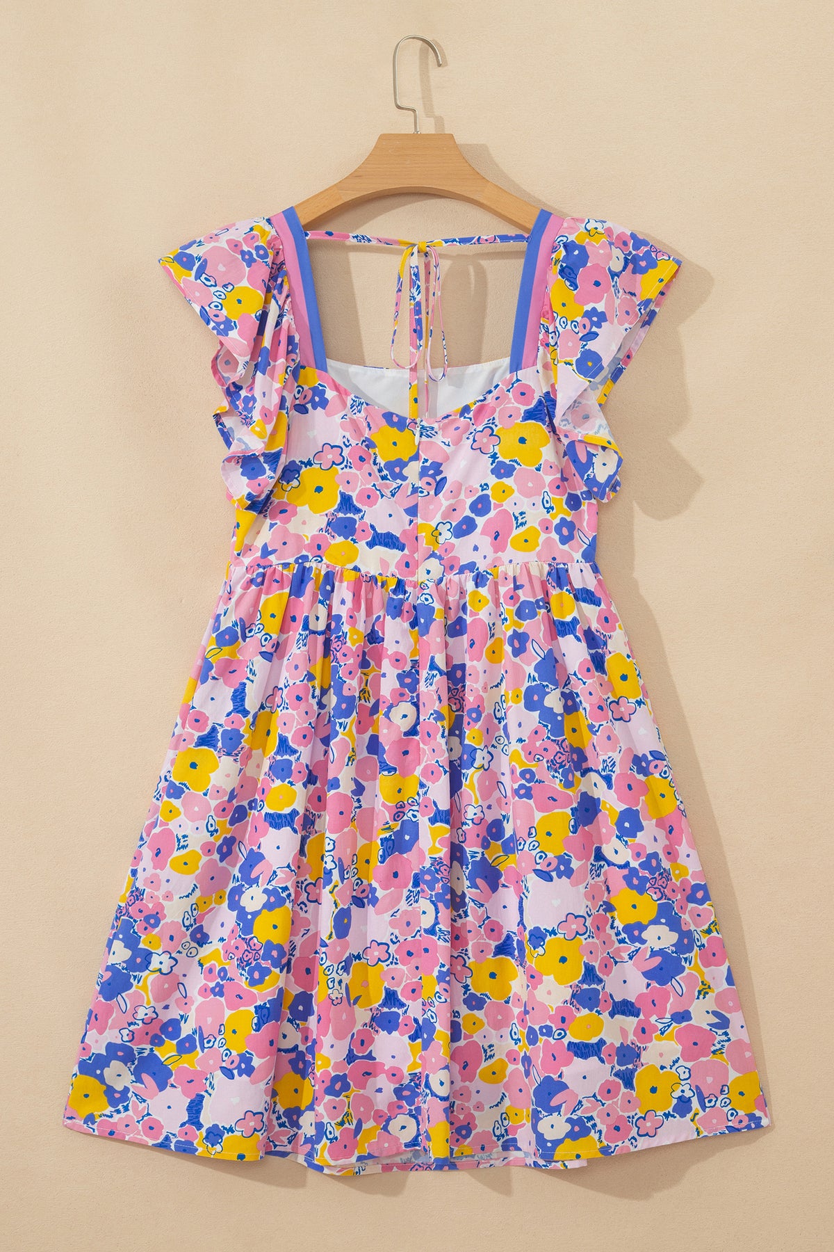 Flutter Sleeve Striped Floral Dress