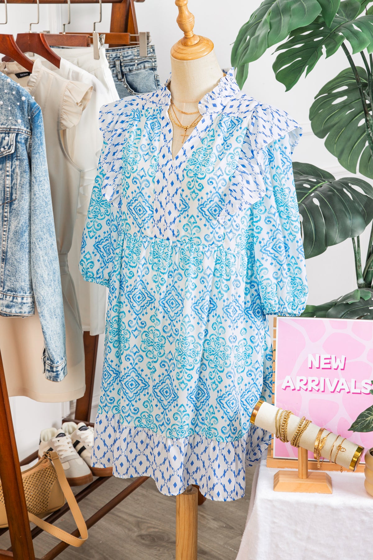 Boho Floral Geometric Mini Dress