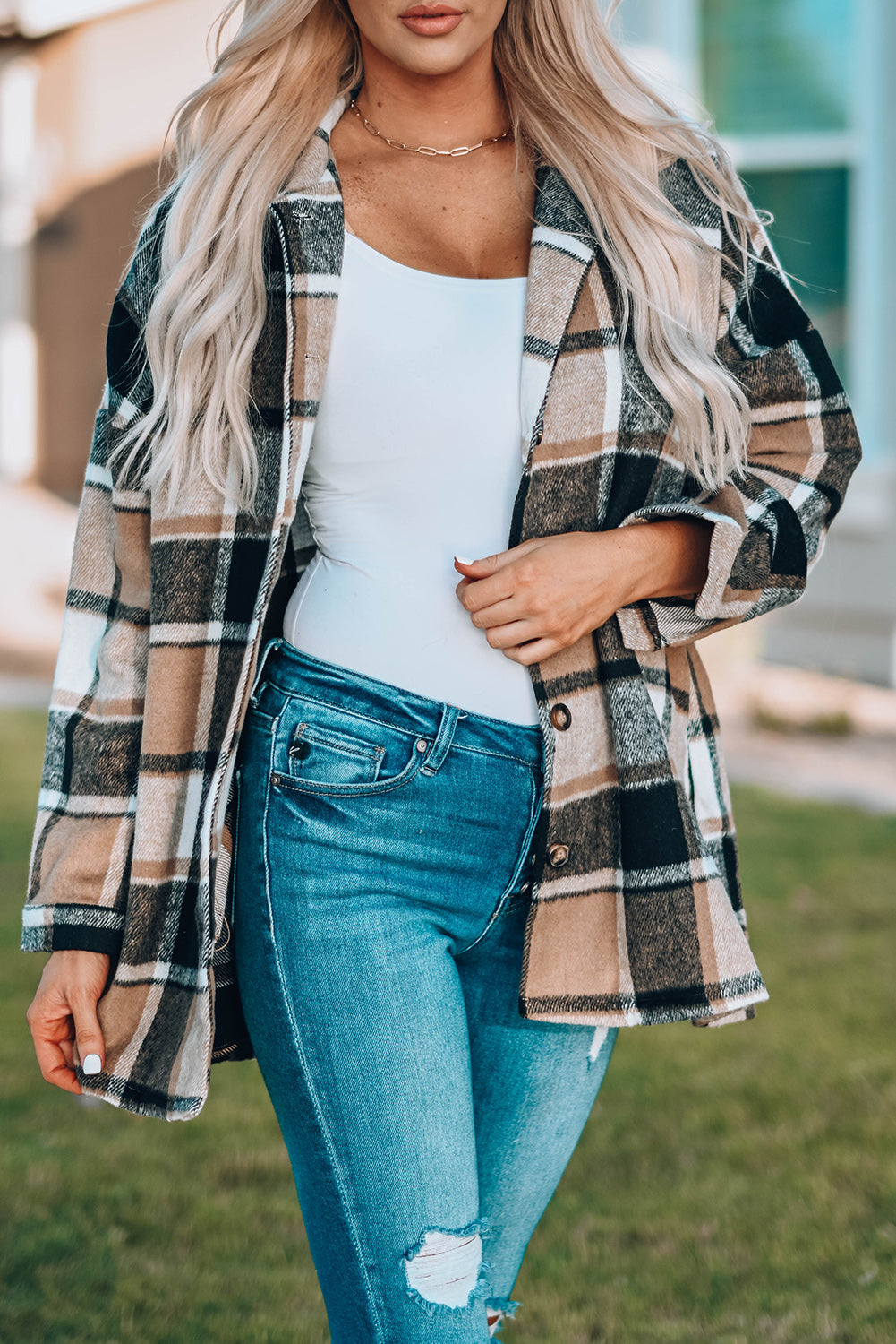 Buttoned Shirt Jacket Plaid Shackets