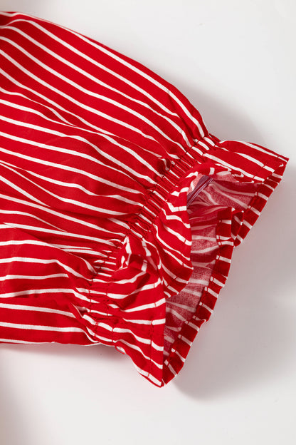 Stripe Ruffled Puff Sleeve Blouse