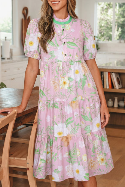 Puff Sleeve Tiered Floral Dress
