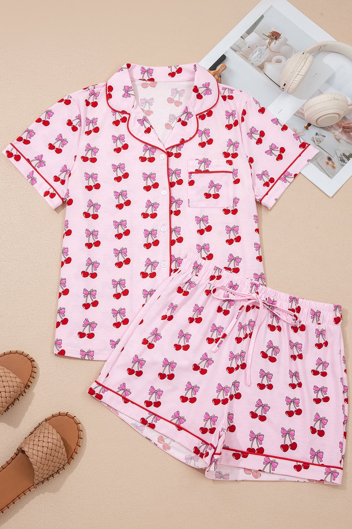 Cherry Bow Short Pajama Set