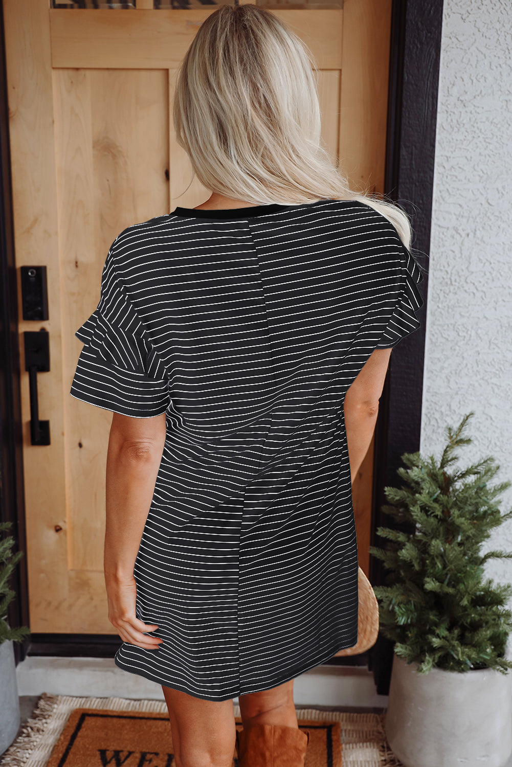 Stripe Ruffled Shirt Mini Dress