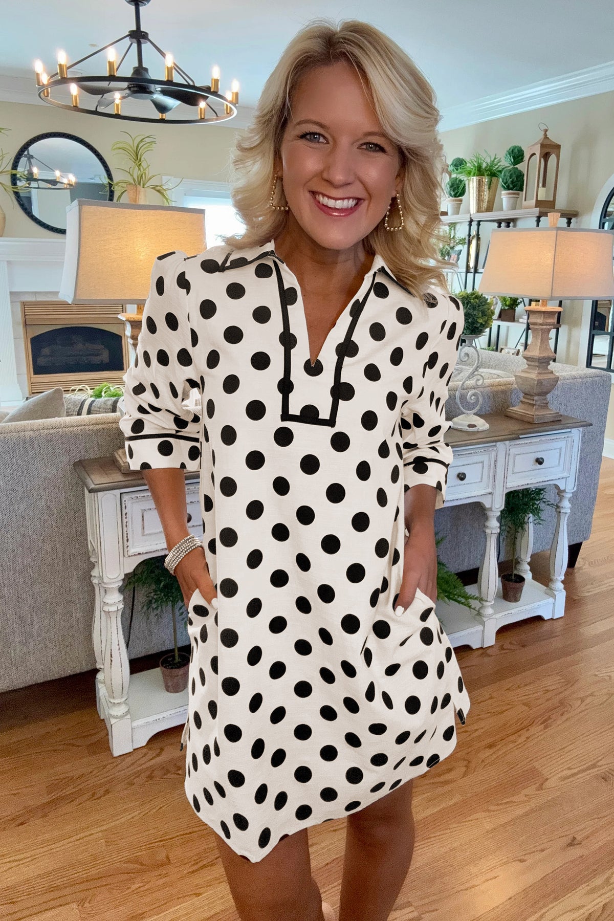 Polka Dot V-neck Mini Dress